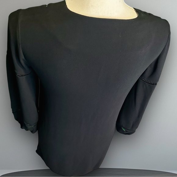 Massimo Dutti Black Viscose Pleat Front Lace Cutout Blouson Sleeve Shift Dress 4 - Picture 7 of 13